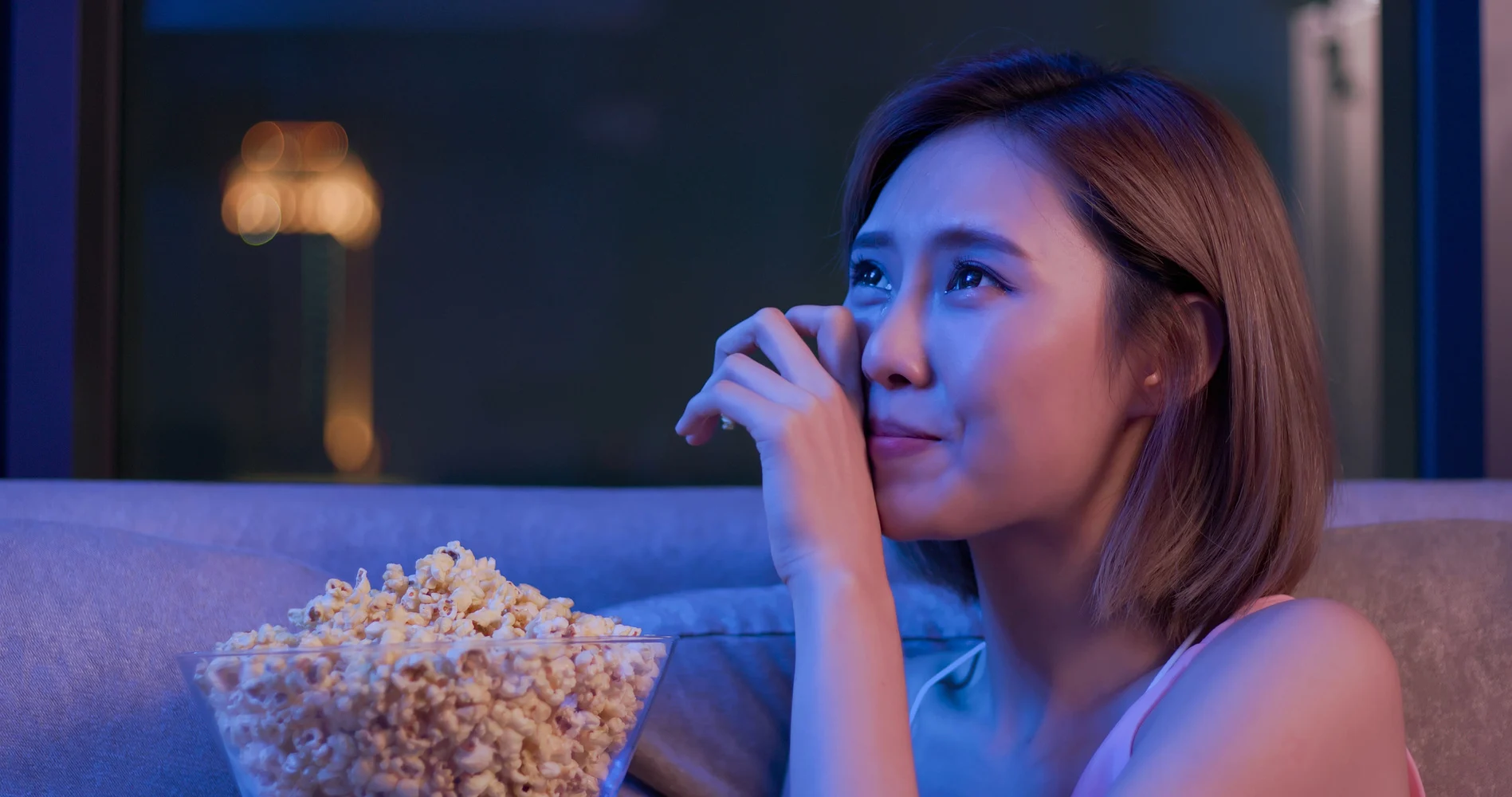 Woman gets emotional watching movie